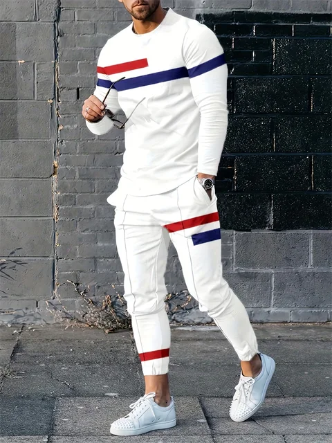 Spring And Fall Men S Long Sleeve Pant Sets Red And Blue Striped Printed Men S.jpg