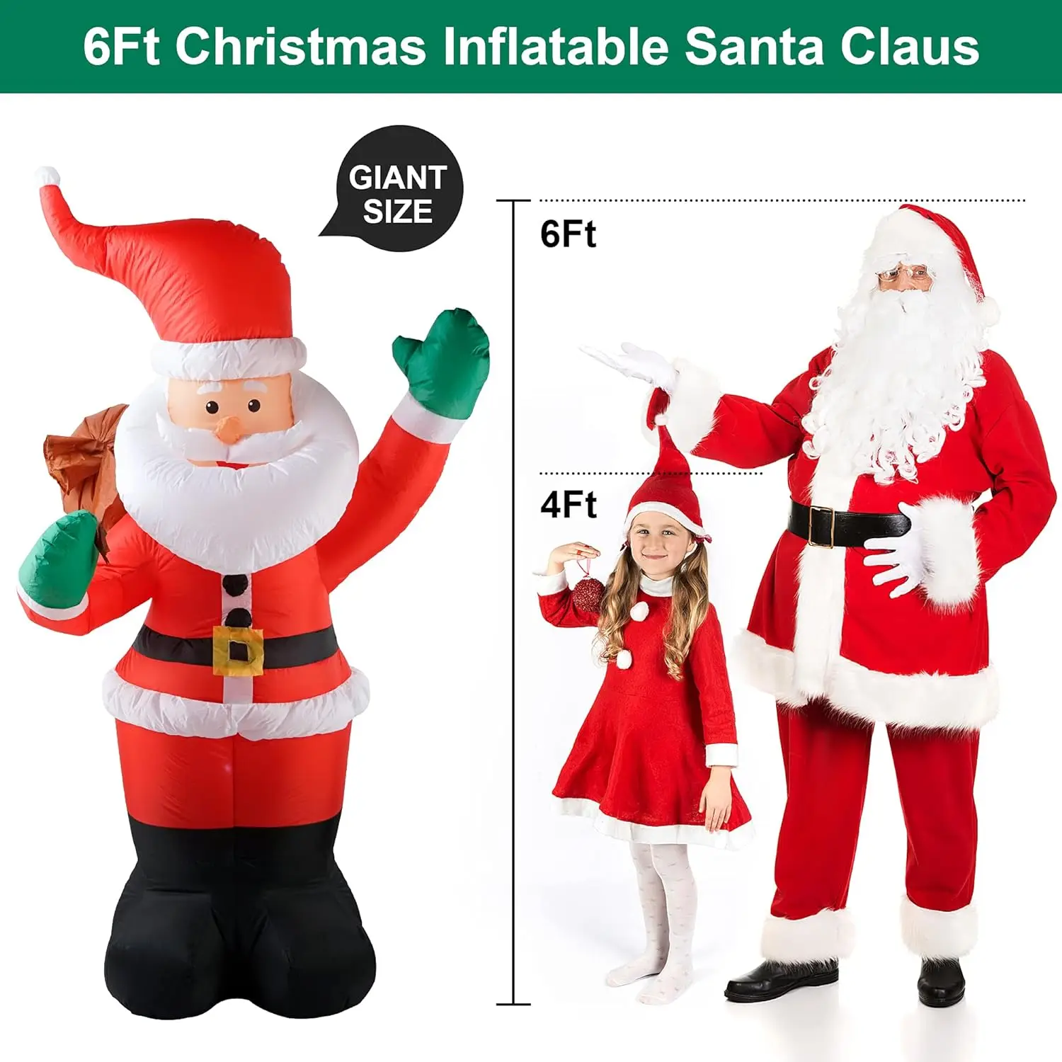 Santa Claus Inflatable Christmas Inflatables Decorations LED Lights Blow Up Yard Decorations Indoor Outdoor Garden