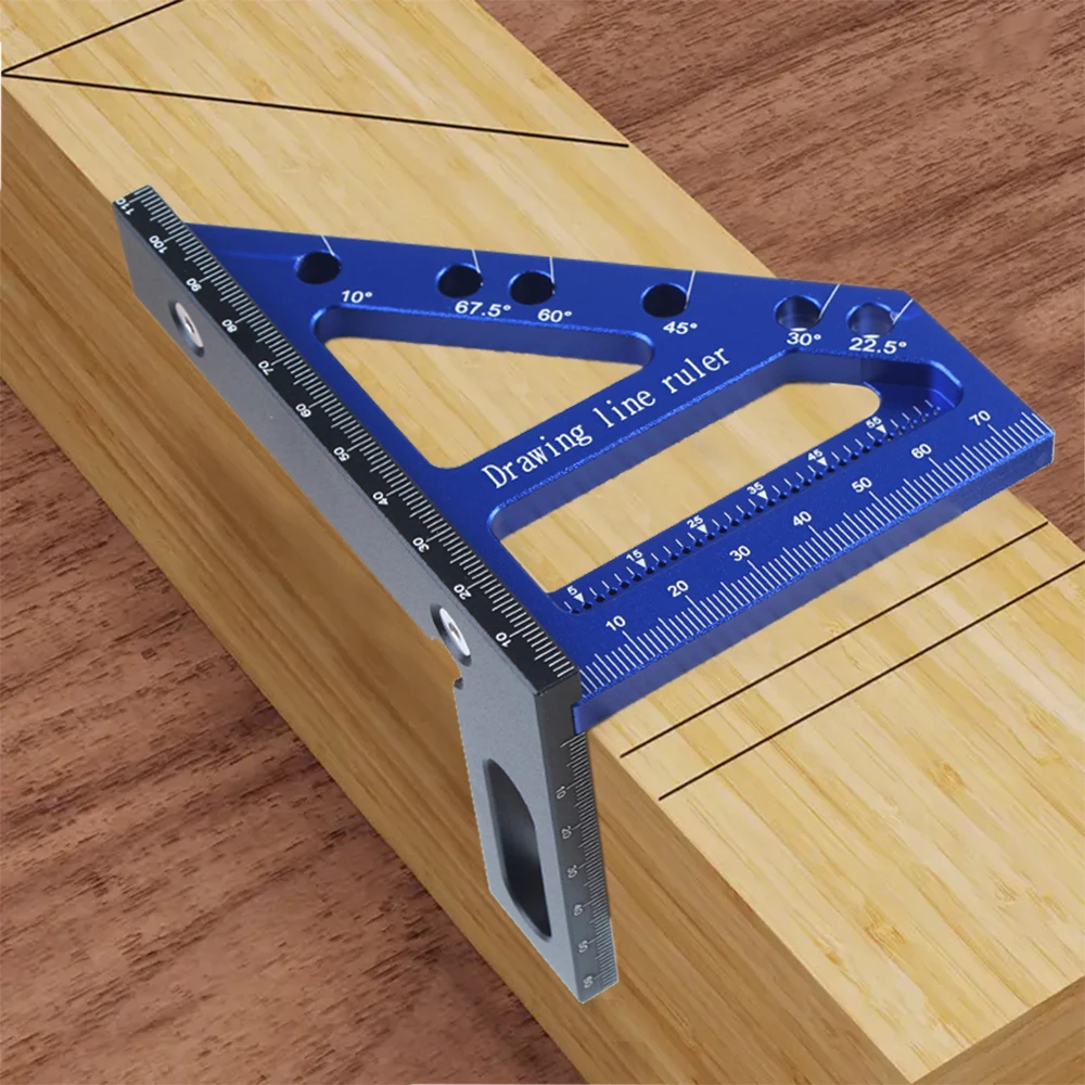 Carpenter Square Hole Scribing Ruler 22.5-90 Degree Measuring Ruler Angle Pin Construction Precision Woodworking Tool 1Pc