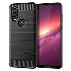 Luxury Carbon Fiber Matte Silicone Phone Case - Elegant Soft Back Cover - Moto One Vision (Black)