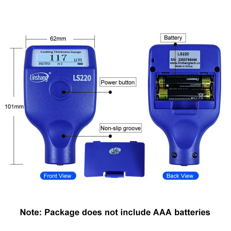 LS220 Paint Coating Thickness Tester 0-3500&mu;m 0.1&mu;m Fe NFe Probe Gauge for Auto Car Paint Film Thickness Gauge -20℃ LCD Screen