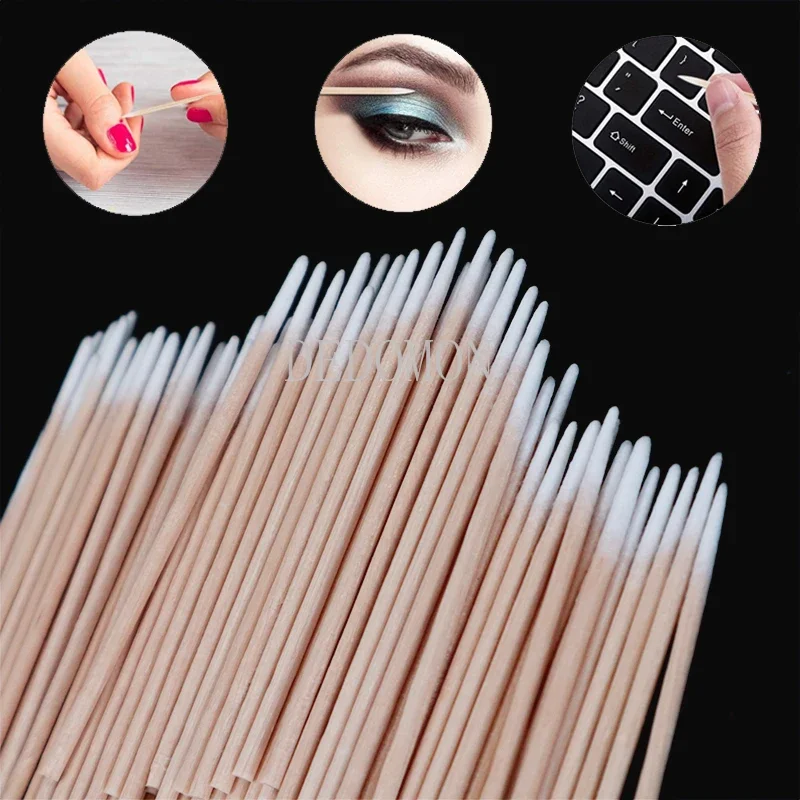 Manicure Tools Cotton Swabs Nails Wood Cotton Swab Clean Sticks Buds Tip Wooden Cotton Head Manicure Detail Corrector Nail Polish Remover Art Tools