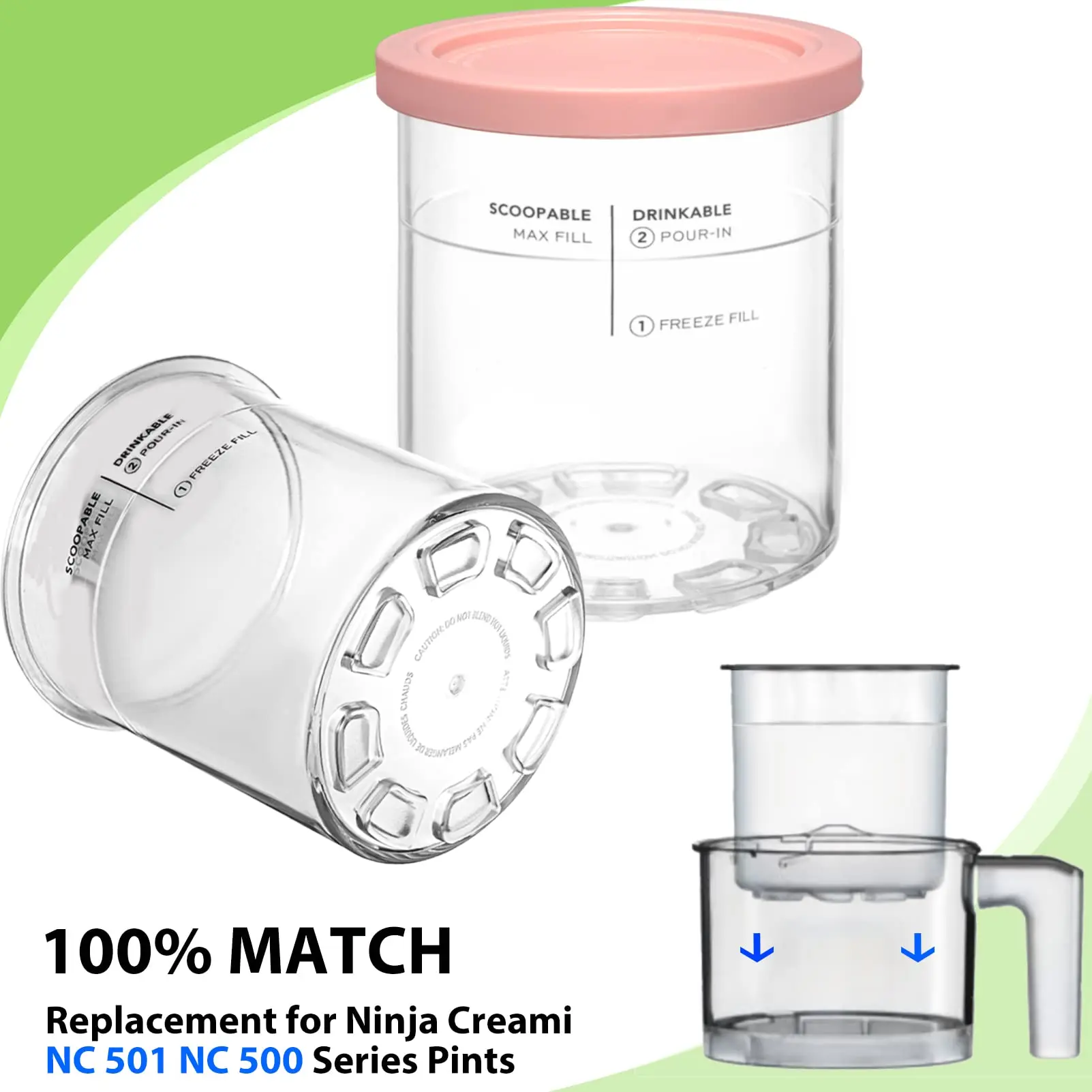 Replacement for Ninja Creami Pints and Lids - NC501, with Ninja NC501 NC500  Series Creami Deluxe ice Cream Makers, Creami Pint Containers with Leak  Proof Lids, Dishwasher Safe - Pink 