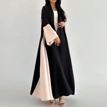 Middle-East Ethnic Clothing Loose Open Front Abaya Muslim Women Abayas Casual Kaftans Islamic Full Sleeve Maxi Dresses Jilbabs