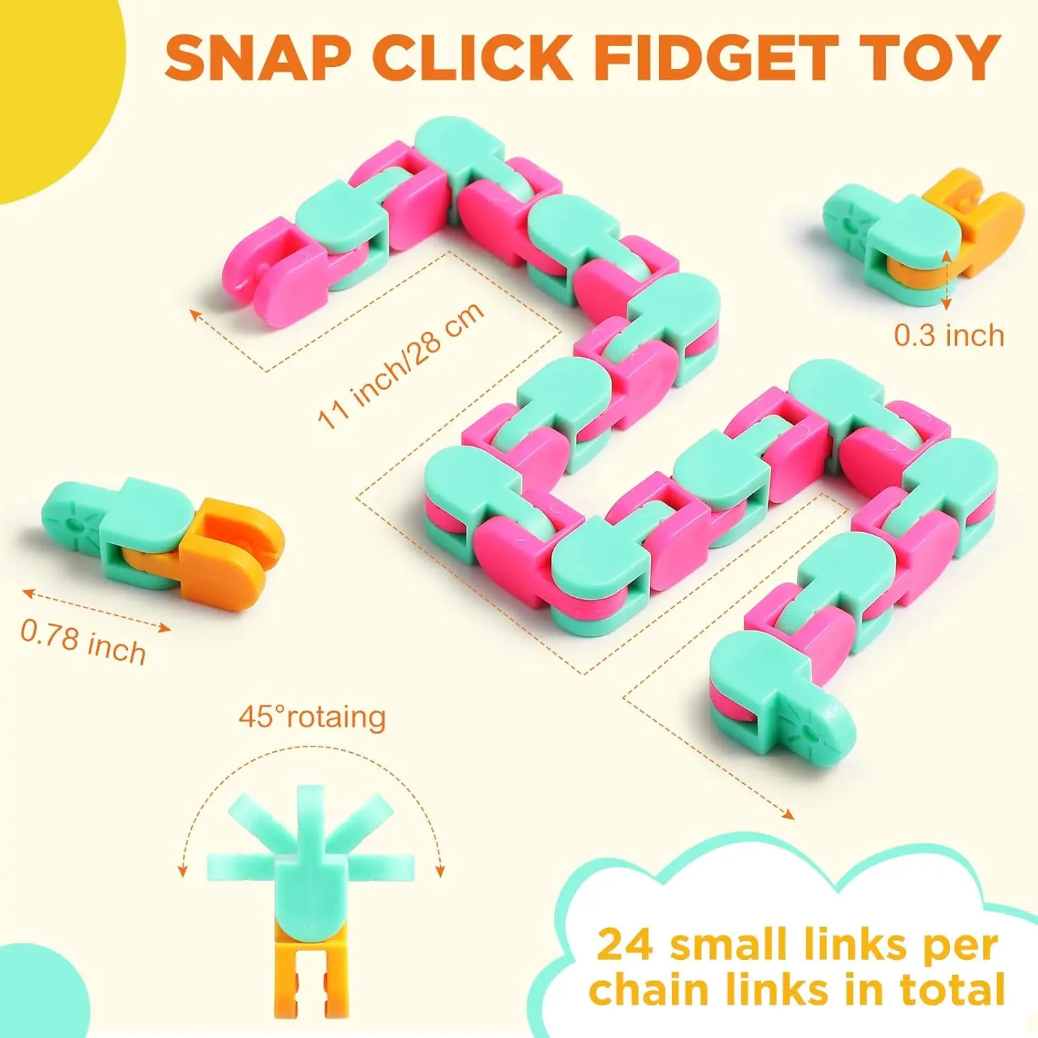 24-60Pack 24 Links of Wacky Track Fidget Toy Fidget Wacky Tracks Colorful Snake Snap Toys Track Gifts for Kids Adult Autis