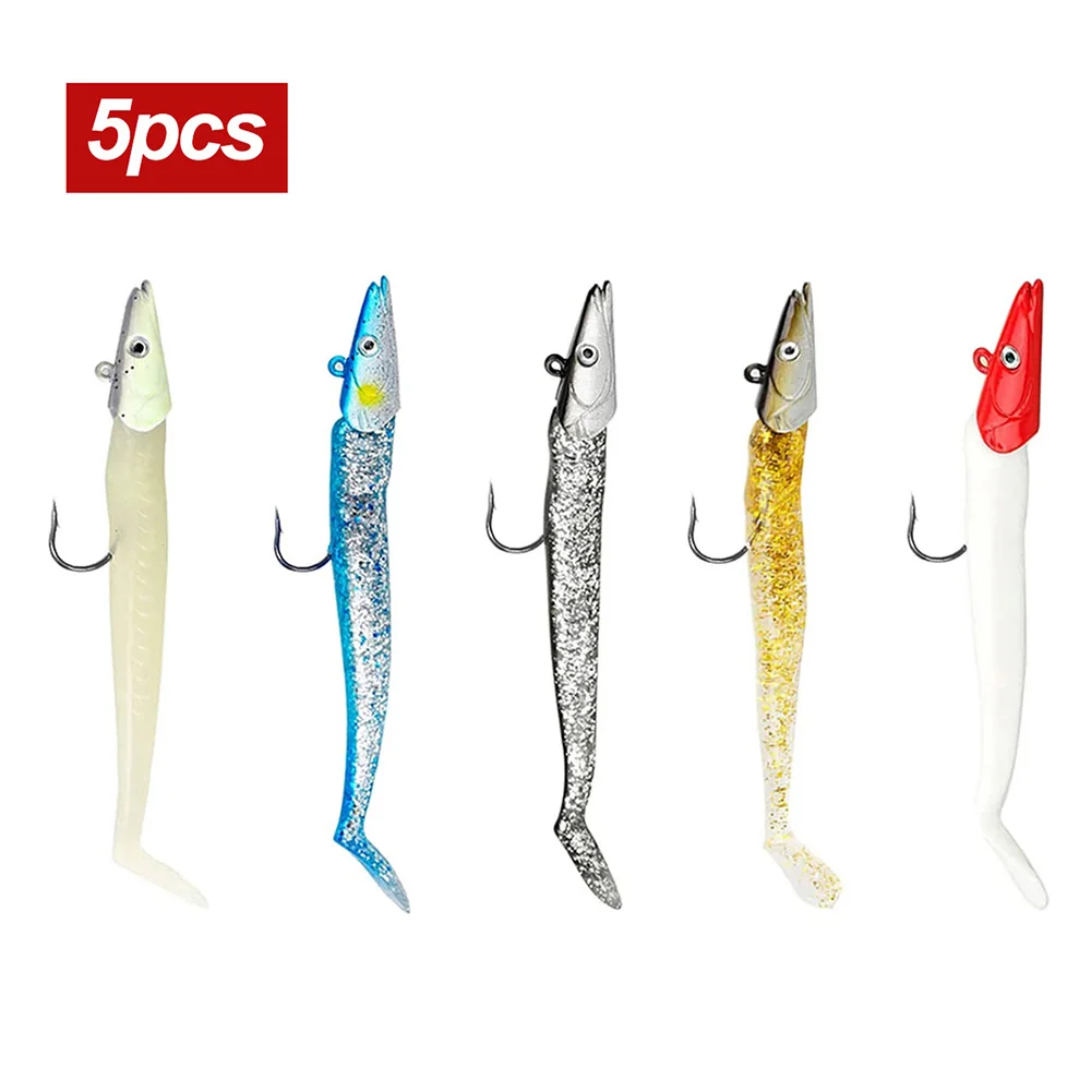 5 leurres souples cuillers 10g 11cm pour pêche carnassiers avec jig et cuillère