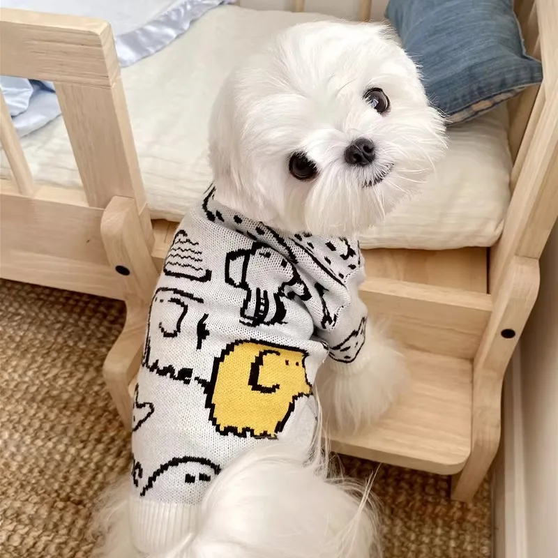 가을 겨울 강아지 옷 동물 프린트 가디건 강아지 스웨터 소형견용 애완동물 코트 치와와 비숑 의류 고양이 강아지 스웨터