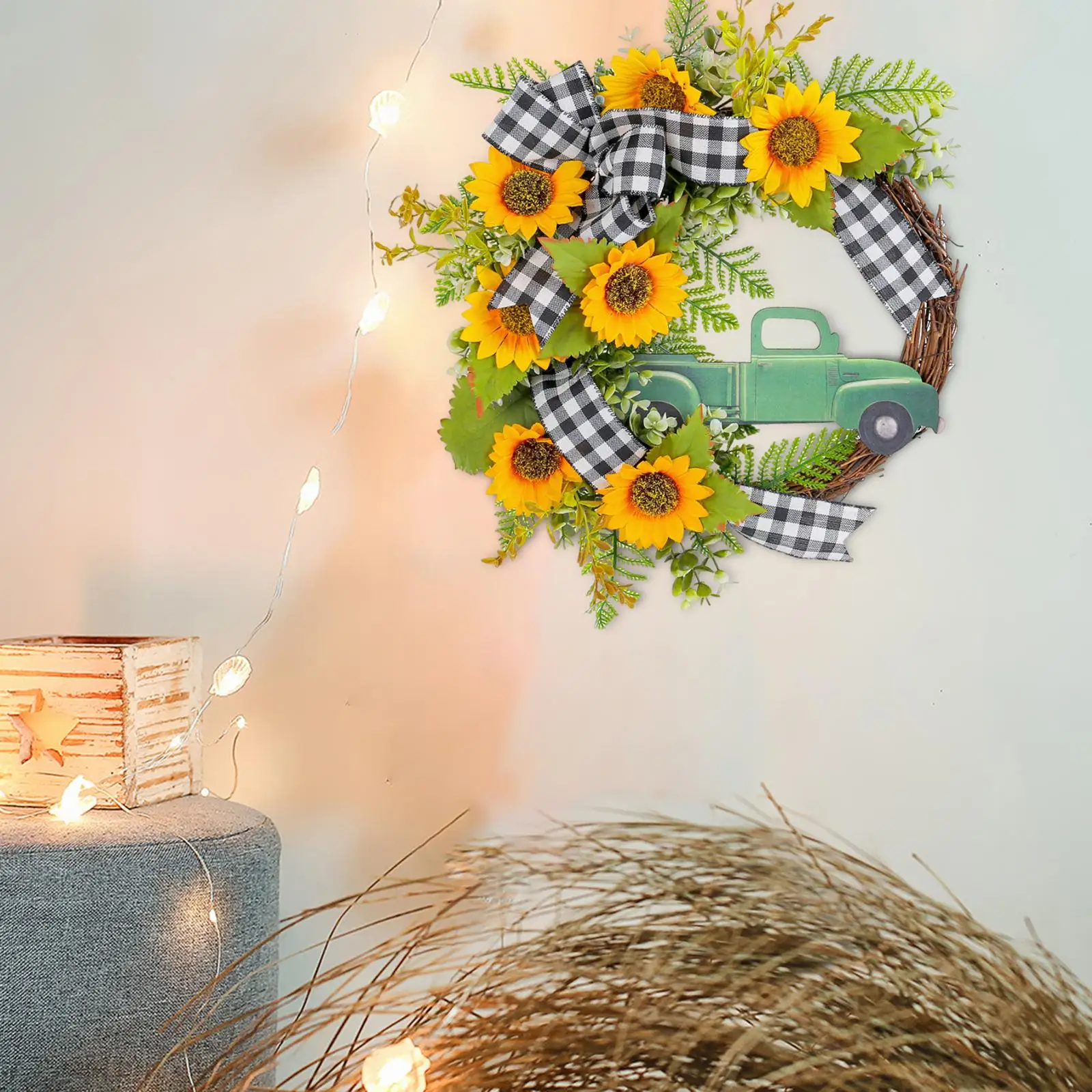 Bee Festival Wreath Bee Flower Wreath for Front Door,Summer Wreath Flower Garland Spring Wreath for Indoor Farmhouse Wall