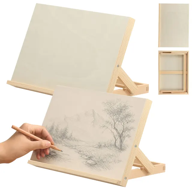 2Pcs Foldable Tabletop Easel Adjustable Angle Tabletop Art Easel Portable Wood Sketch Display Stand for Painting Artists Student 1