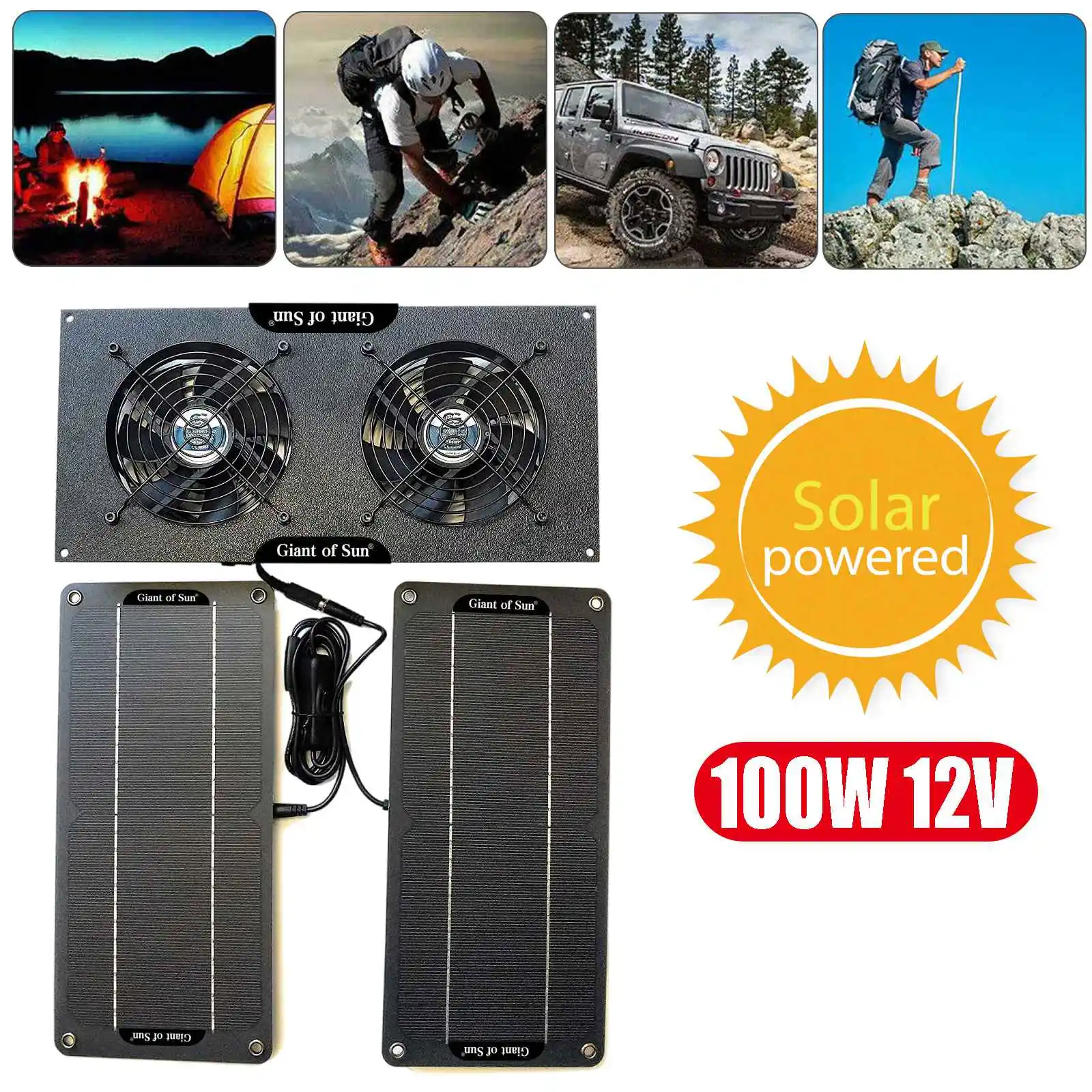 

100W Portable Solar Exhaust Fan Ventilation 12V for RV Sheds Solar Panel Exhaust Fan Black 140x300x30mm