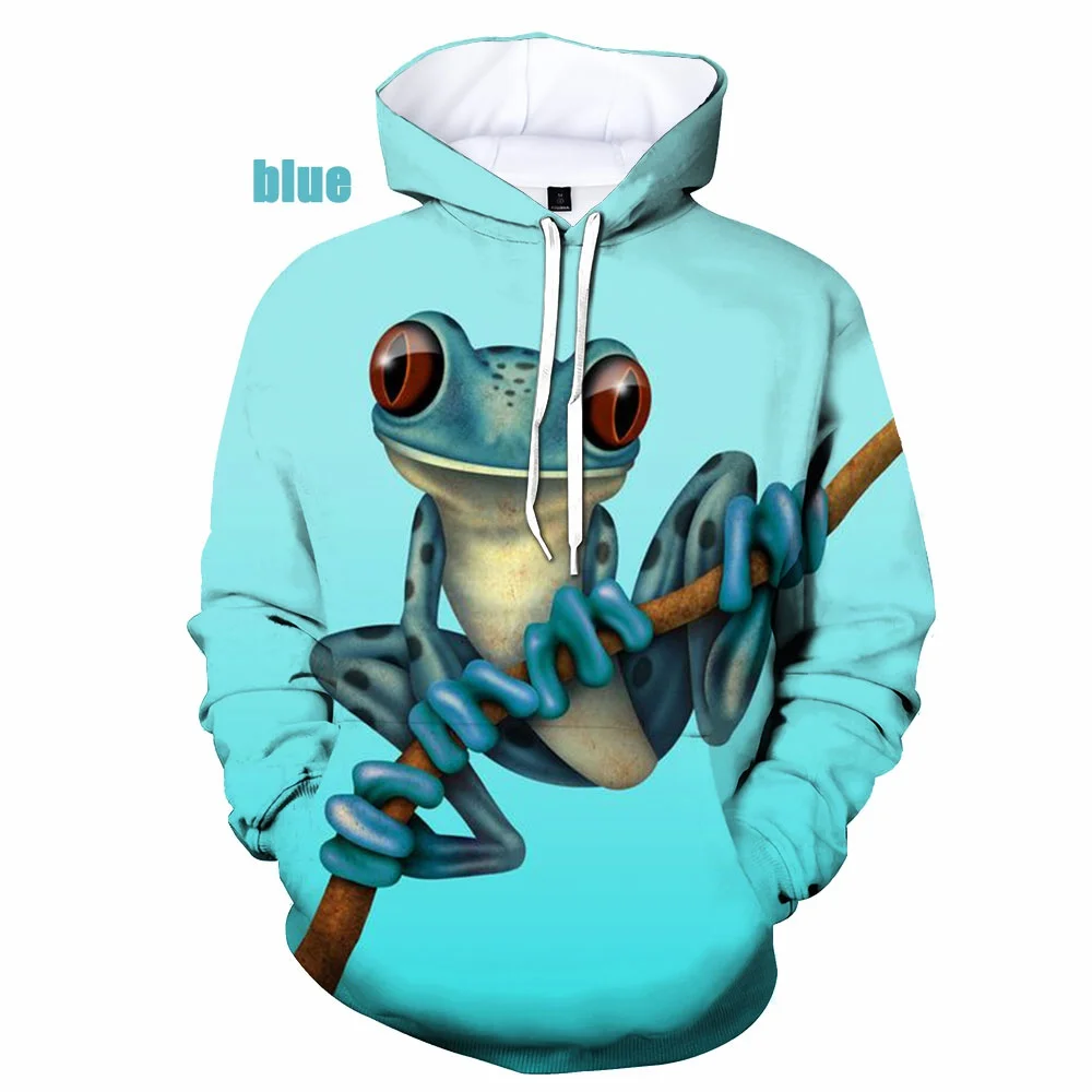 

Новые модные мужские и женские толстовки с забавными животными, Повседневный пуловер с капюшоном и 3D-принтом лягушки, размер