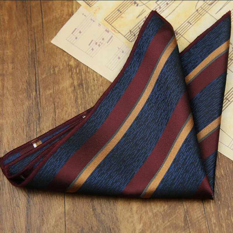 23cm New Classic Striped Pocket Square Men Formal Suit Accessories Polyester Green Dots Handkerchief Wedding Fashion Hanky Gift