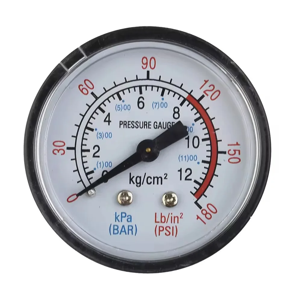 공기압 게이지 수평형 압축기 압력 게이지 1/4 BSP 나사산 0-180PSI/0-12Bar 다이얼 유압계