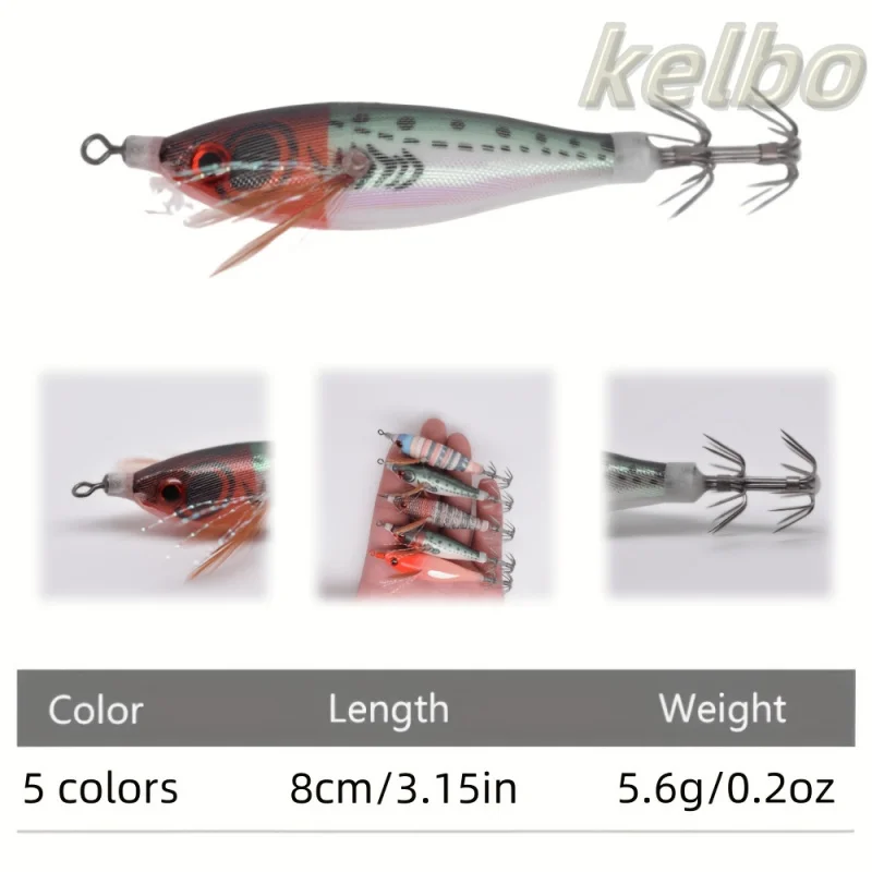 5pcs Glow-in-the-Dark Fishing 3D Eyes Realistic Shrimp, Squid, Octopus - Hard Bait Jig Lures With Hooks, Non-Toxic,_voghion.com