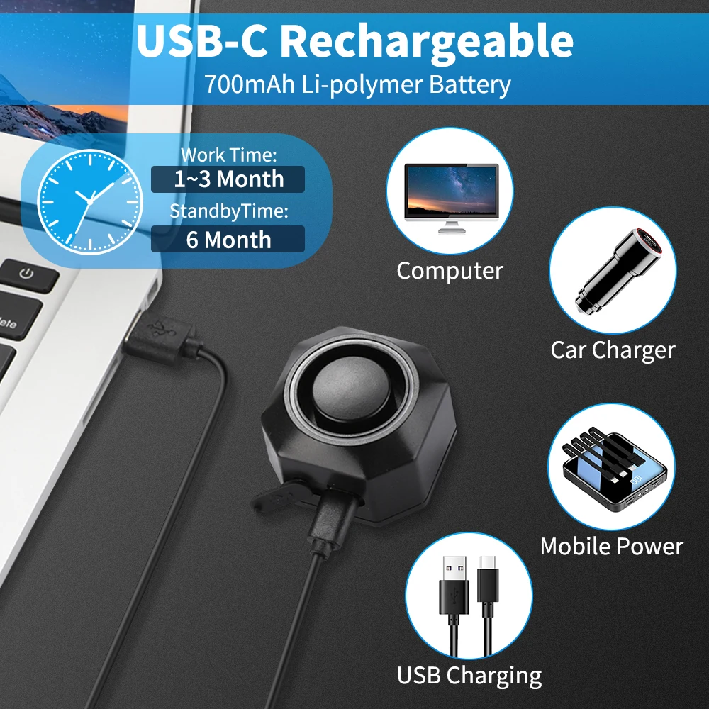 Motorcycle Alarm Bicycle Wireless Waterproof Vibration USB Charging Remote Control Security Protection