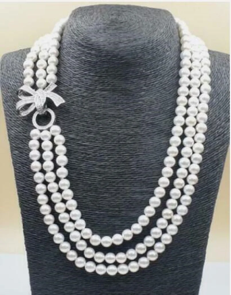 

Triple AAA 7-8mm True Natural White South China Sea Pearl Necklace 20 "925s