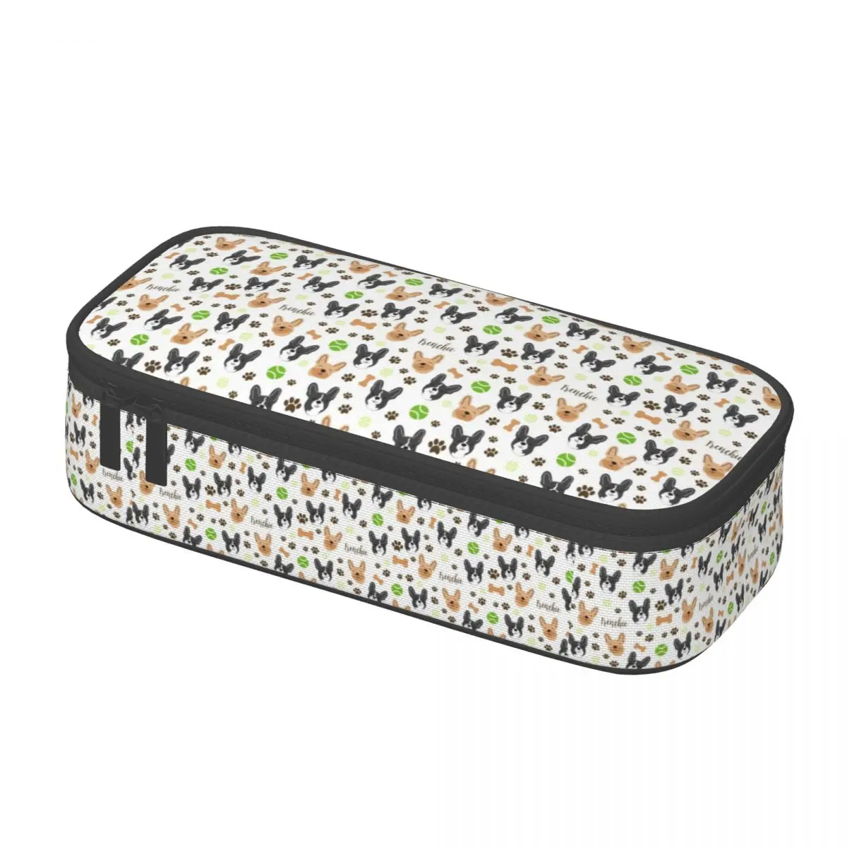 French Bulldog Paw And Bone Print Pencil Case for Girls Boys Frenchies Dog Large Storage Pen Bag Box School Accessories