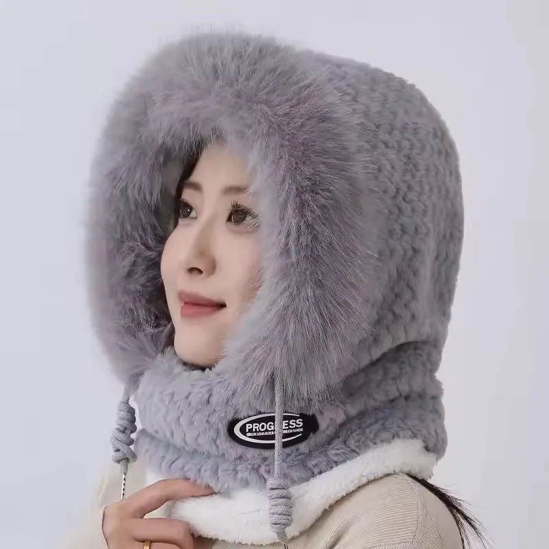 Winter Riding Hat for Women Hood Scarf Mask and Ear Cover Thick Thermal Windproof for Electric Scooter Outdoor Cycling Warmth