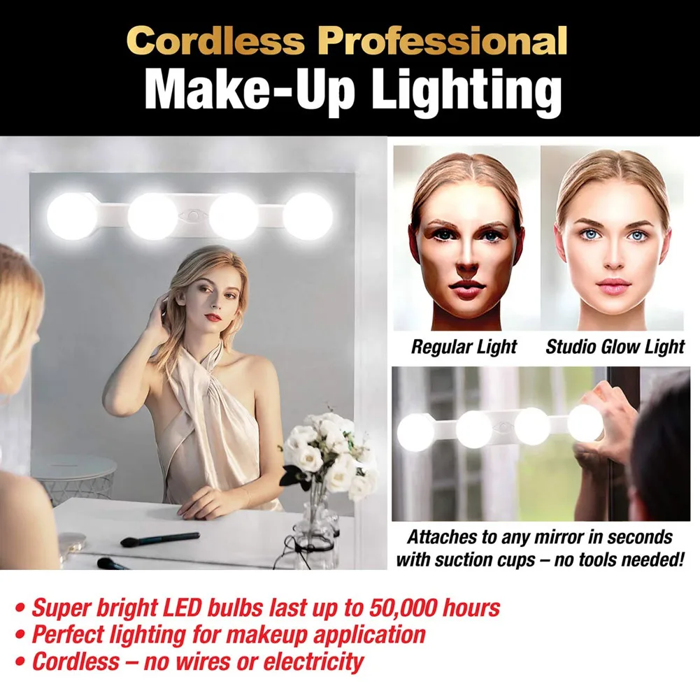 Makeup Mirror Lights Vanity Light LED Makeup Mirror Light Suction Cup Cordless Portable Bathroom Vanity Lamp
