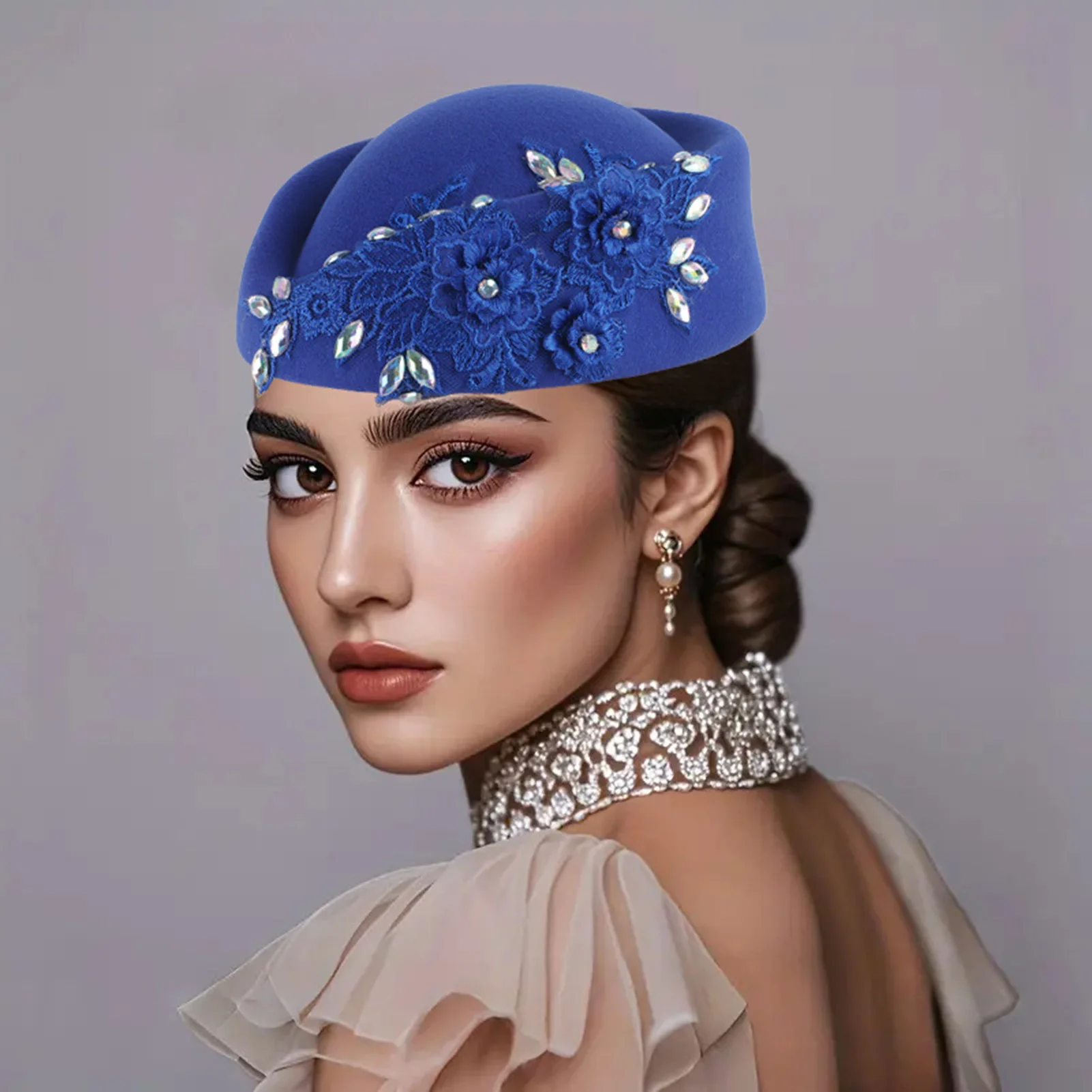 Baskenmütze im Retro-Stil im europäischen Stil, Damenmode, Baskenmütze, Strass-Dekor, Beanie für Cosplay und Kostümparty – Detail 4