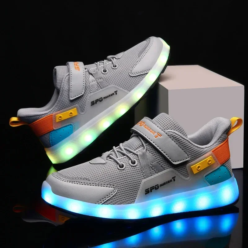 남아 여아 LED 스니커즈 부츠, 어린이 유령 산책, USB 충전 스케이트 디자이너 신발, 반짝이는 스니커즈 신발