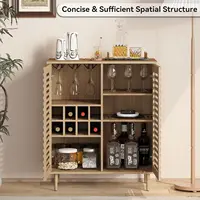 Mid Century Bar Cabinet with Wine Racks, Modern Liquor Cabinet with Slatted Doors for Dining Room, Living Room, Customized 4