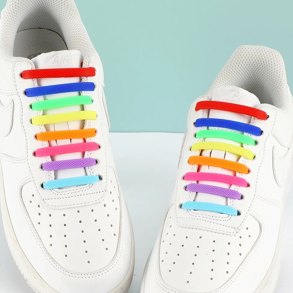 

12 шт./лот ленивые эластичные шнурки, креативные без завязывания, шнурки для кроссовок и бега, эластичные силиконовые шнурки унисекс для спортивной обуви