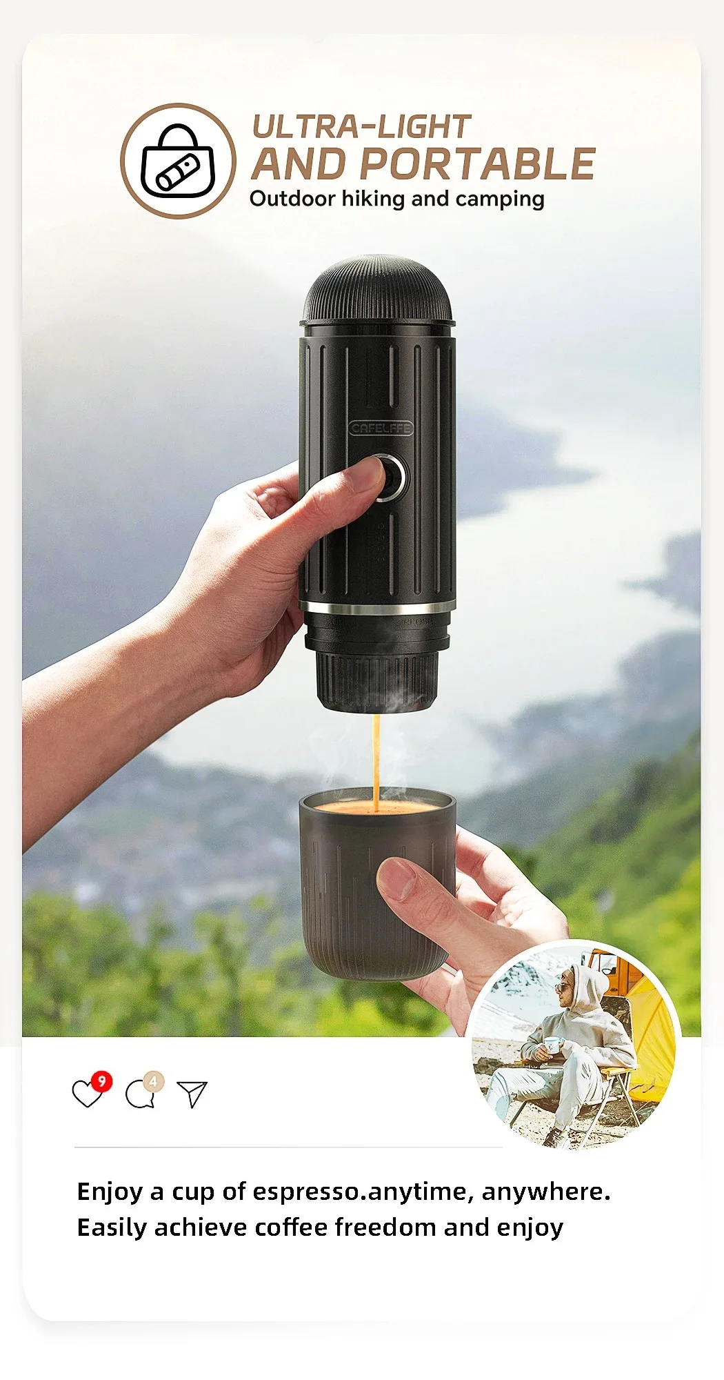 Cafelffe Coffee Machine Wireless Electric Portable Espresso Maker Fit Nes Capsule & Coffee Powder Gift for Lover,dad,hiking camp