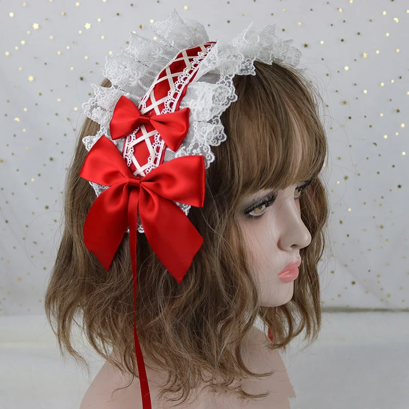 Schöner süßer Haarreif mit Spitzenblumen, Anime Maid Cosplay Kawaii Stirnband, handgefertigt für Mädchen, Haar-Accessoire – Detail 12