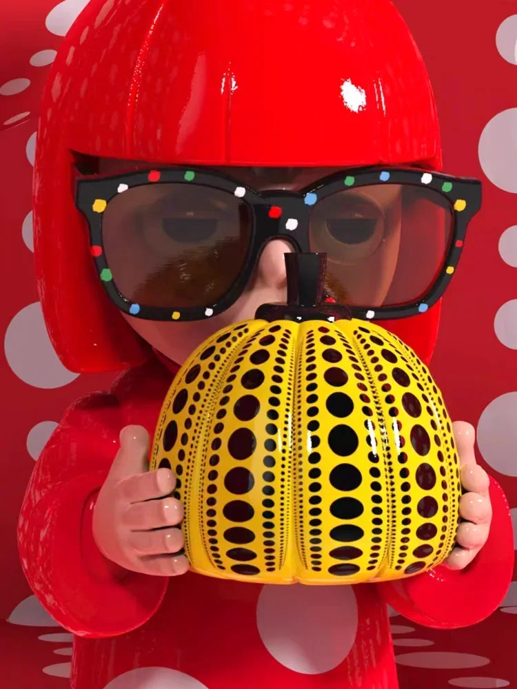 Trendy Toy Doll Yayoi Kusama Polka Dot Pumpkin, Trendy Art Decoration Desktop Doll Ornaments, Creative Birthday Gift 2