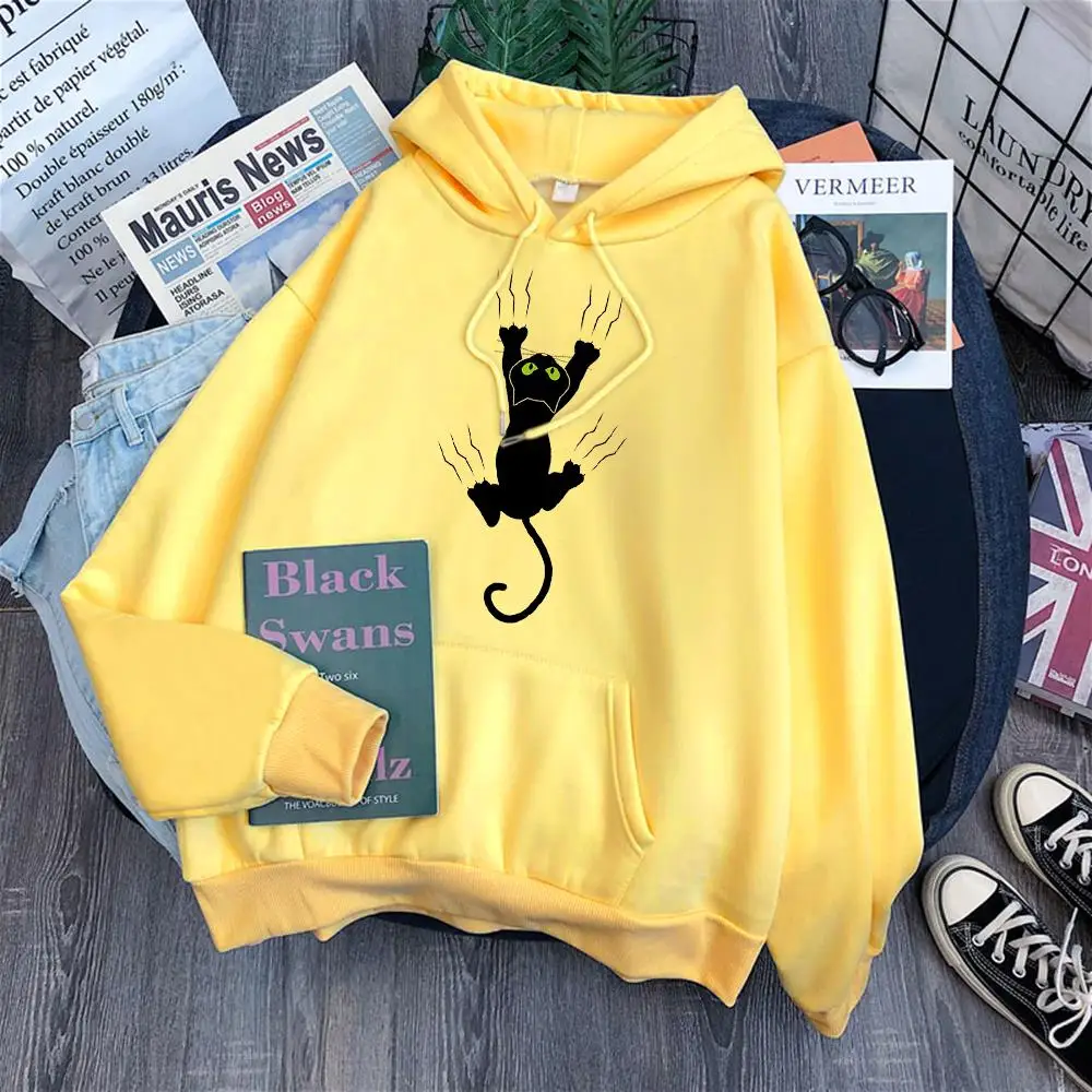 pink hoodie Hoody Funy Black Cats Cartoon Hoodies Female Fashion Korean Women'S Winter Clothing Oversized Fleece Women Sweatshirts With Hood white hoodie