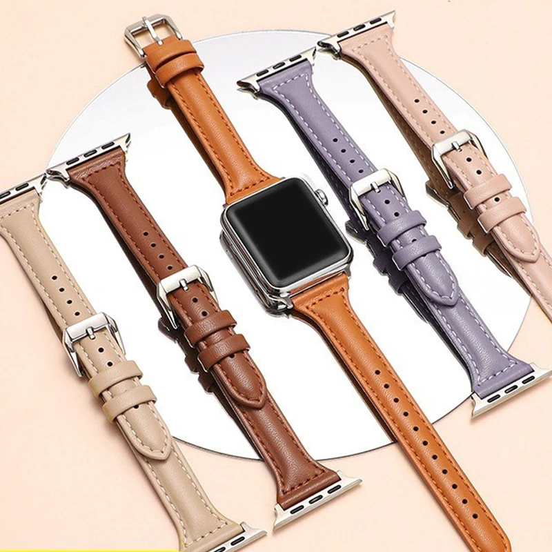 Leather Luxury Women Watch Strap For Apple watch 7 6 SE 5 4 3 Band 41mm 45  44 40 42mm 38mm For iWatch 7 Bracelet Girl Lady Loop - AliExpress