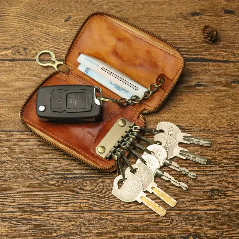 Key Case Key Holder Key Organizer Key Purse Key Protector Genuine Leather Key Wallet Men Car Key Holder Zipper Case Top Quality Male Man Housekeeper Waist Hanging Keys Organizer