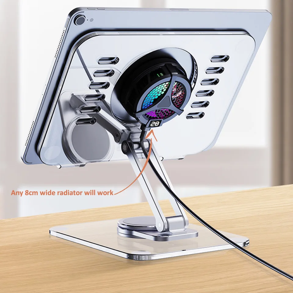 Suporte para Tablet Dobrável Suporte Acrílico Transparente Rotação de 360 ° Suporte de Refrigeração Oca Suporte de Liga de Alumínio Mesa para Ipad - Imagem 4