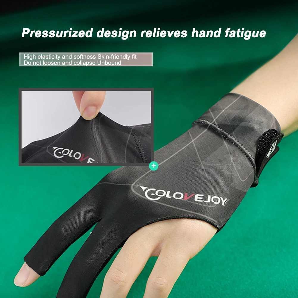 Open Finger Billiard Gloves Antiskid Polyester Snooker Billiards Gloves Adjustable Sticker Smooth Soft Reusable Amateur Training