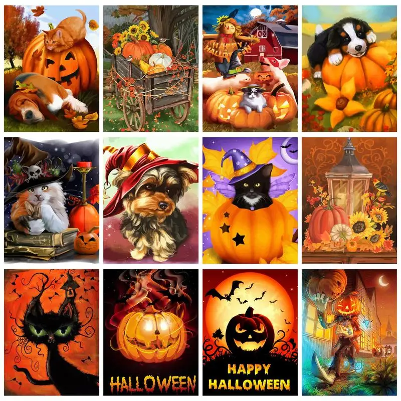 

CHENISTORY Crystal Rhinestones Frame Diamond Embroidery DIY Crafts Cross Stitch Pumpkin Dog Mosaic Diamond Gift For Kids Adults