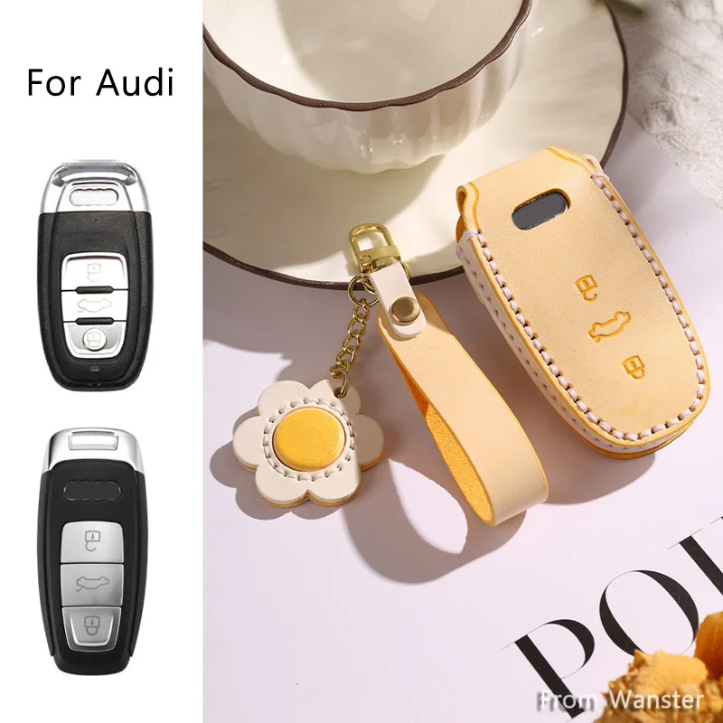 

Fog Wax Leather Car Smart Key Case Cover for Audi A1 A3 A4 A5 A6 A7 A8 Quattro Q3 Q5 Q7 E-tron Q8 C8 D5 2017-2022 Accessories