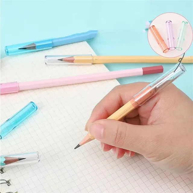 New 10Pcs/Set Transparent Plastic Pencil Cap Simple Colorful Pencil Extender Cute Pencil Protection Cap School Office Supplies 3
