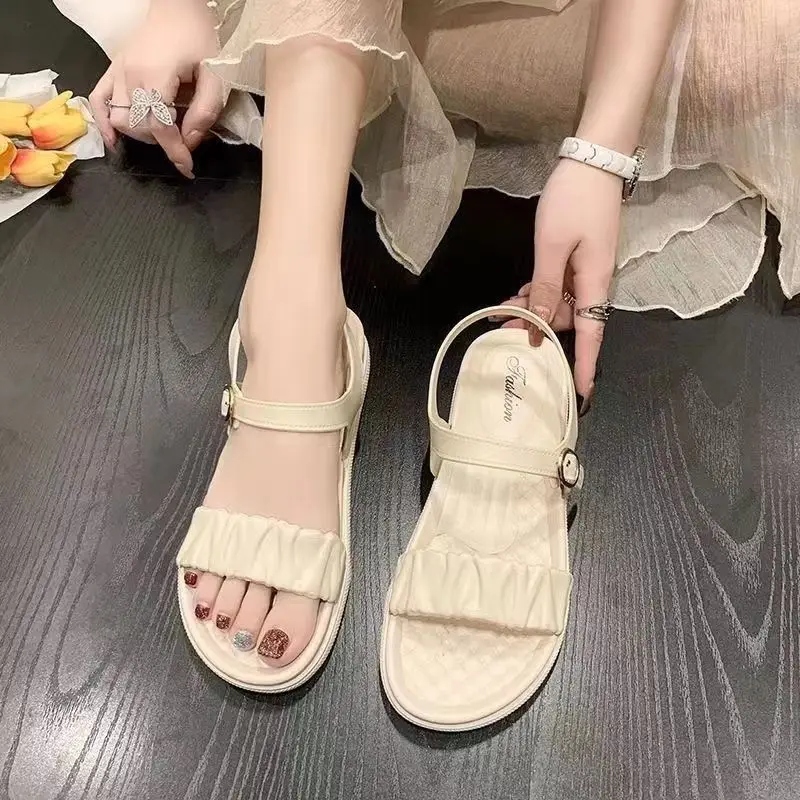 Slides Women The New Summer All-In-One I Sandali Da Donna Sono Indossati Sopra Una Linea Di Pantofole Piatte Romane Con Fibbia Donna
