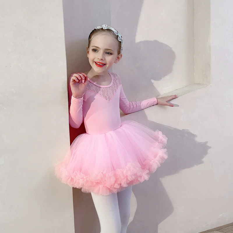 

Hot Sale High Quality Kids Lace Long Sleeve Dance Leotards Girls Ballet Tutu Skirt Children Ballet Costumes