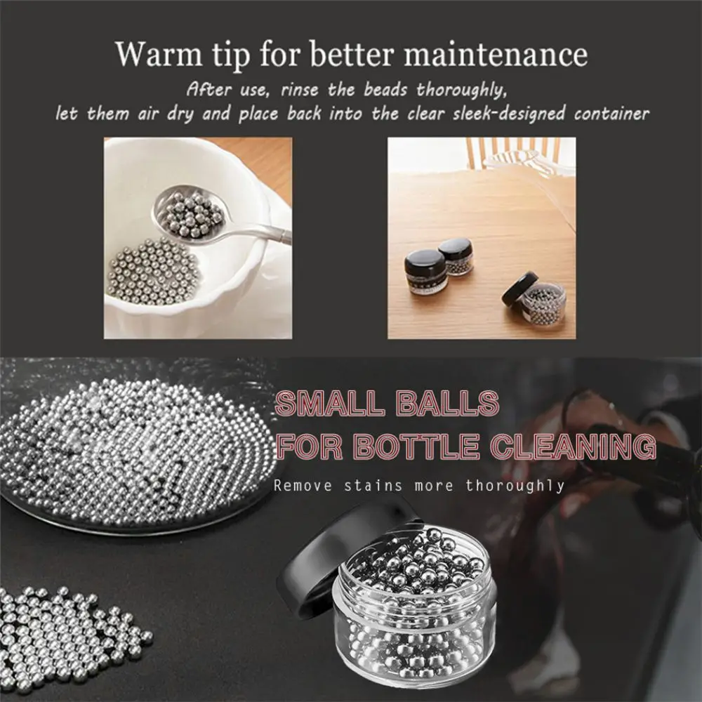 200pcs/Box Glass Bottle Stains Clean Ball Wine Tea Hookah Cup Decanter Cleaning Tool Stainless Steel Bead Brushing Accessories cleaning accessories