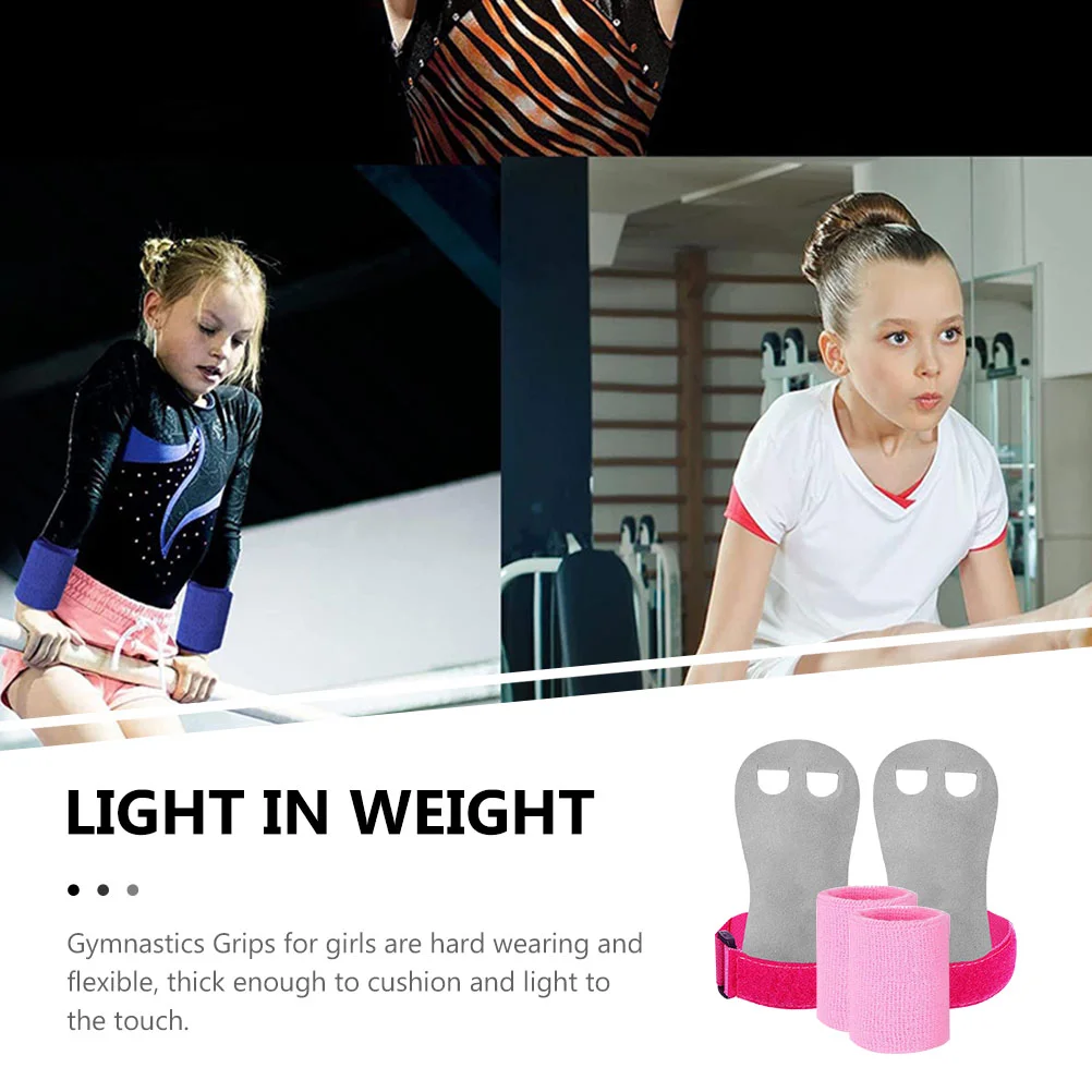 4Pcs Pink Gymnastics Grips Fitness Palm Wrist Support Set Weightlifting Straps Women Sports Barbell Adjustable Wristbands Kids