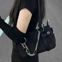 JIOMAY Elegant Black Nylon Chain Tote - Luxury Designer Women's Handbag (Black)
