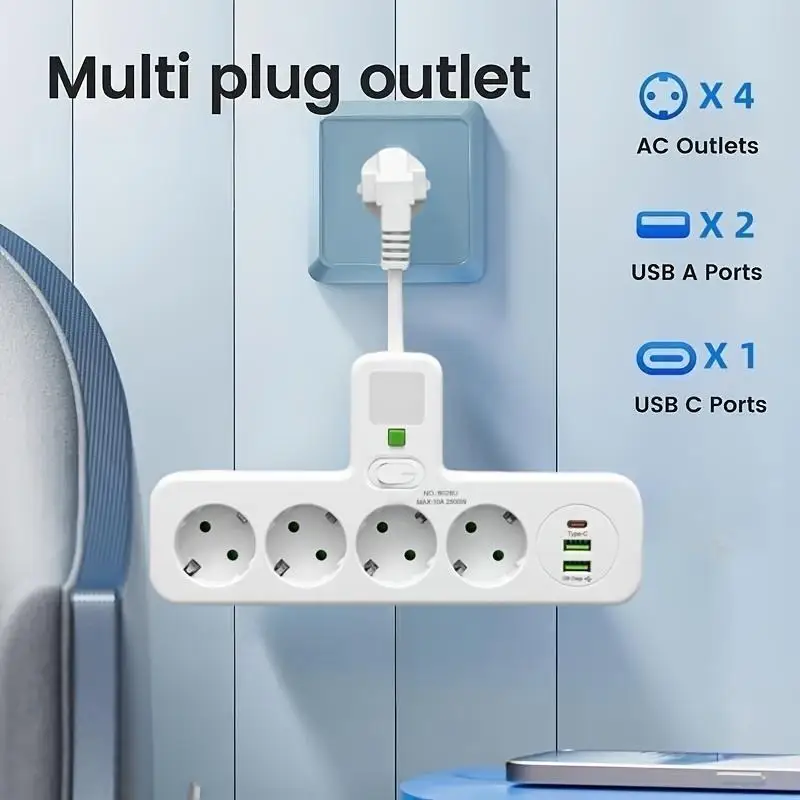 Wall-Mounted Multi-Function Power Hub with USB & Type-C Ports
