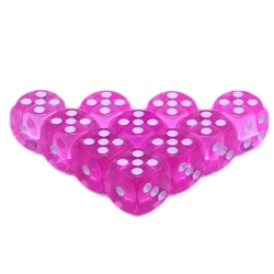 Colorful Set of 10 Transparent D6 Dice with Standard Dots for Party and Tabletop Game Fun (Pink)