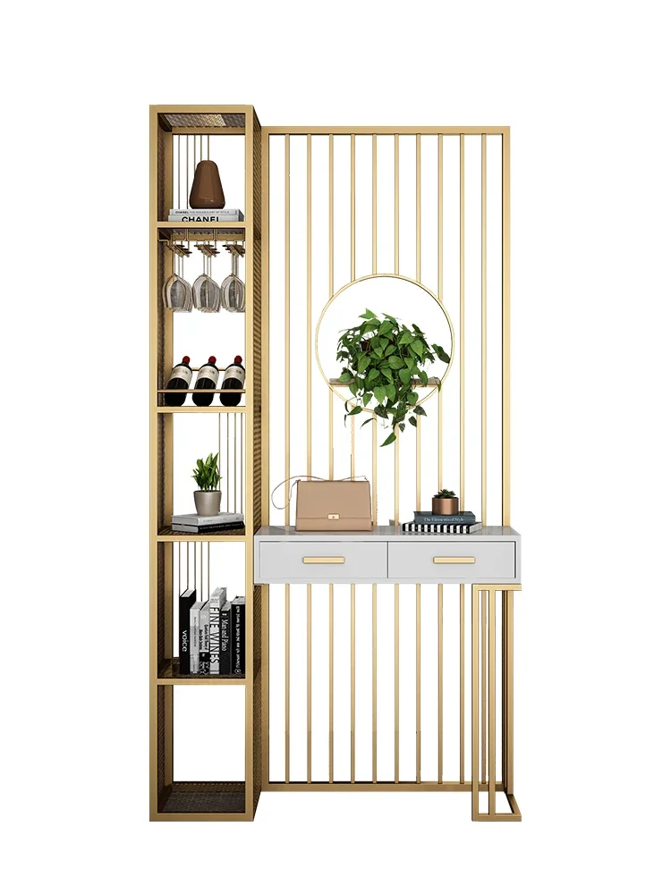 Simple home screen door rack partition living room metal wine cabinet stainless steel baffle grille