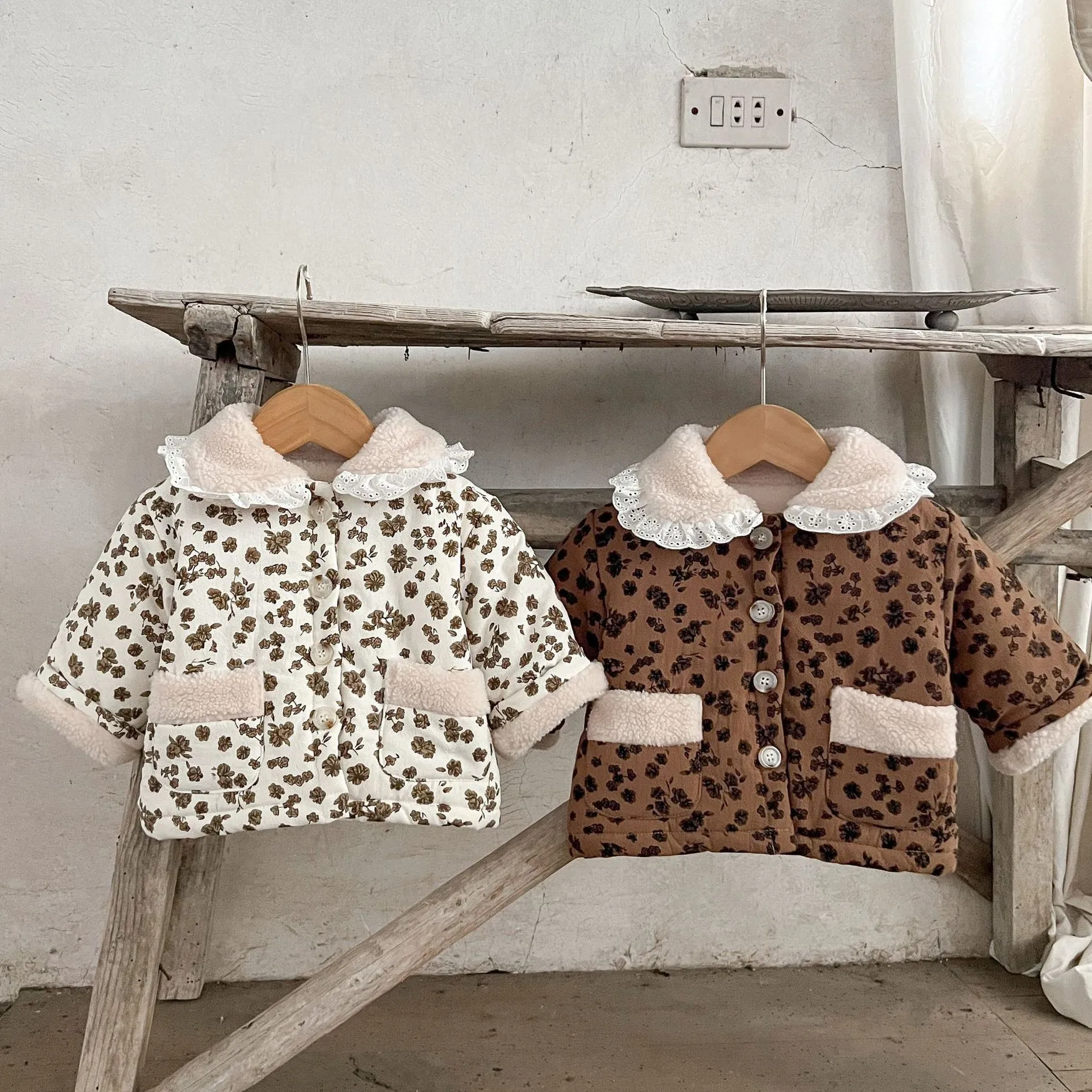deer jonmi Korean Style Winter Newborn Baby Floral Printed Cotton-padded Coats Thicken Warm Toddlers Girls Cute Outerwear