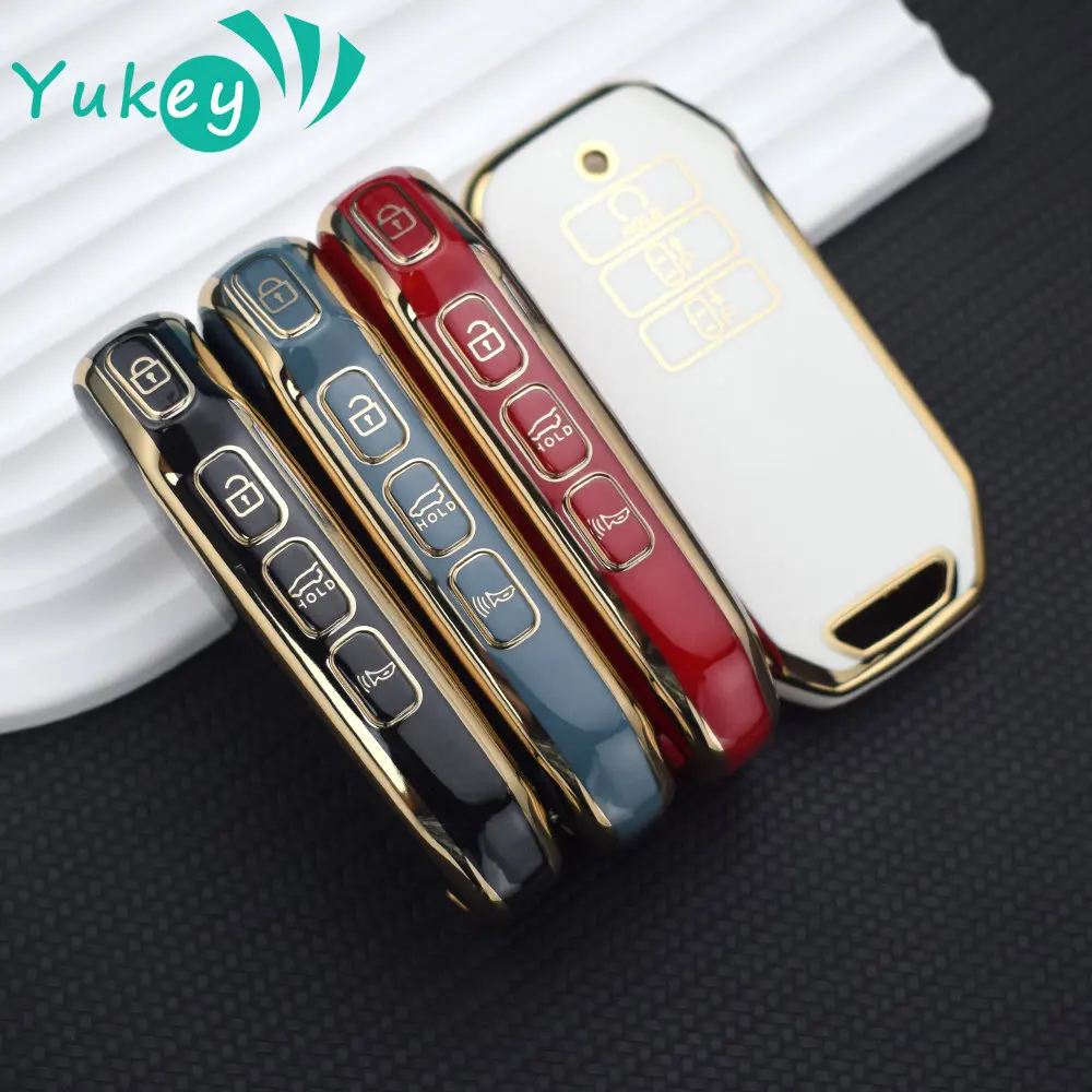 Gold 7 Button Tpu Car Key Case Cover for Kia 2022 Sportage 2023 Niro Hybrid 2021 Sorento 2021 2022 MQ4 2022 EV6 GT-Line K8 V6