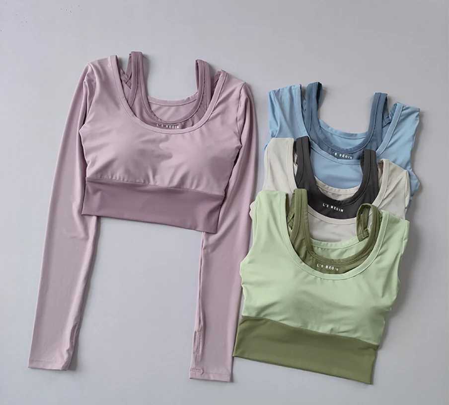 

Elastic Sports Top Two Piece Yoga Chest Protection Set Long Sleeve Short Sleeve Slim Fit Quick Drying Fitness Set