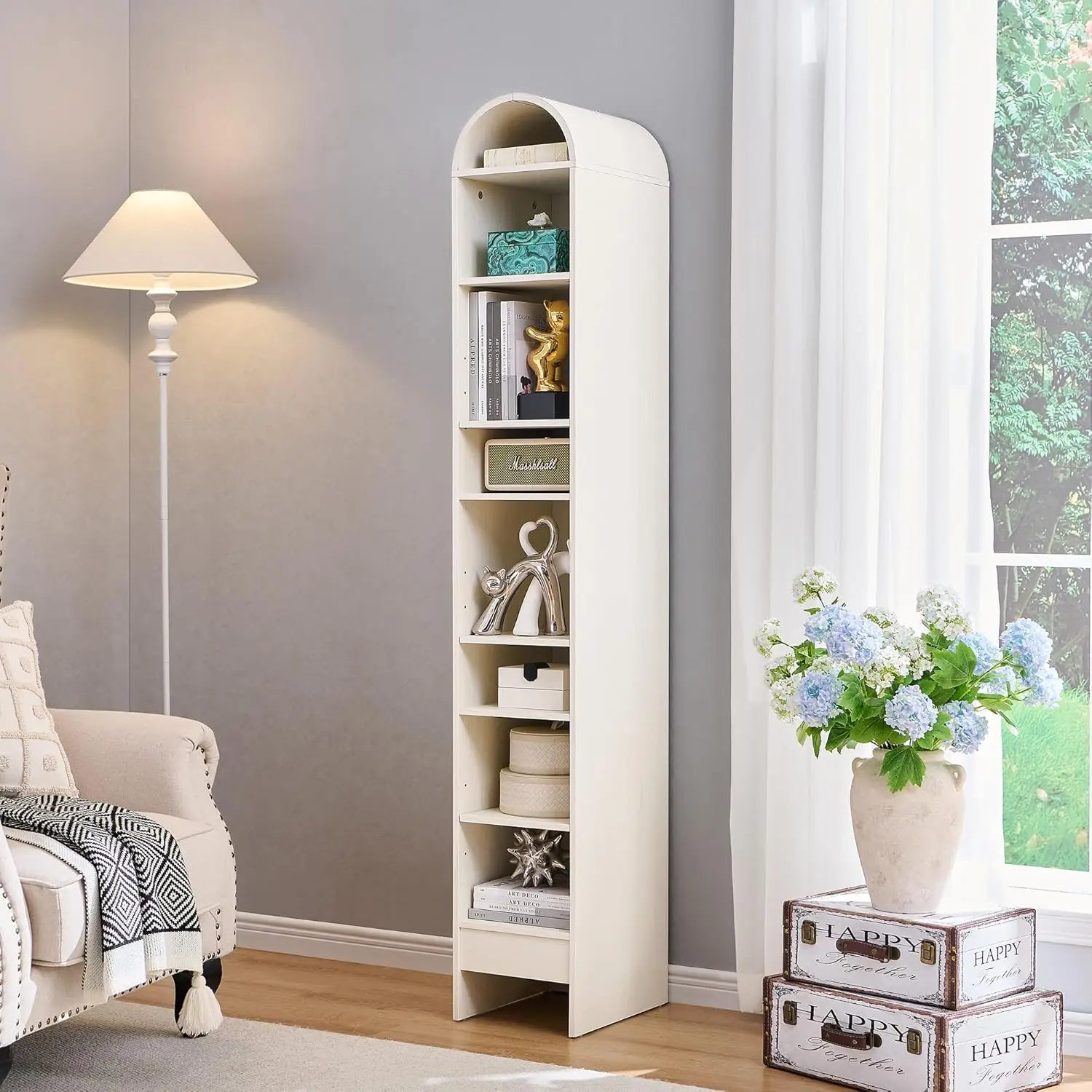 67" Tall Arched Shoe Cabinet, 8 Tiers Shoe Storage Cabinet, Freestanding Wooden Shoe Rack with Adjustable Shelves, Shoe 6